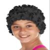 Beemo Kids Girls Swim Caps Age 7-14 Floral Petal Latex - Black view 1