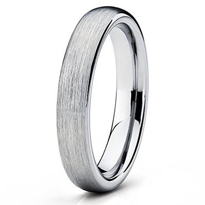 Silly Kings Jewelry 4mm Tungsten Wedding Band Gray Tungsten Ring Brushed Dome Tungsten Band Men & Women Comfort Fit (9)