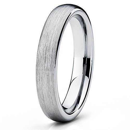 Silly Kings Jewelry 4mm Tungsten Wedding Band Gray Tungsten Ring Brushed Dome Tungsten Band Men & Women Comfort Fit (9)