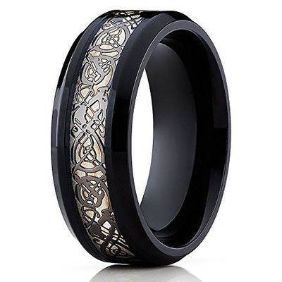 Silly Kings Jewelry Tungsten Wedding Band Black Tungsten Ring Tungsten Carbide Ring 8mm Dragon Design Men & Women Comfort Fit (9)