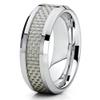 8mm Polished Silver Tungsten Carbide Wedding Ring Beveled Edges Carbon Fiber Center Gray Band 10 (8.5) view 1