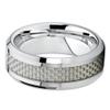 8mm Polished Silver Tungsten Carbide Wedding Ring Beveled Edges Carbon Fiber Center Gray Band 10 (8.5) view 2