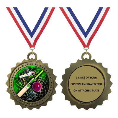 Cricket Gold Large 3 Inch Engraved Medals Trophy Award Personalized Free D03-FCL444 1PK
