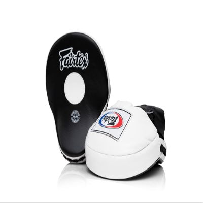 Fairtex FMV9 Contoured Focus Mitts |Striking Accuracy & Protection for Boxing, Muay Thai, Kickboxing |Ergonomic Design, Soft Padding, Secure Fit Leather -(Black/White)