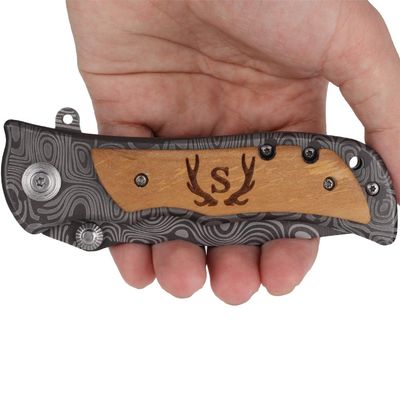Fanfoobi Laser Engraved Pocket Knife with monogrammed S(from Alphabet 26 A-Z), Anniversary Present for Men, Birthday Present for Men, Boyfriend, Husband Birthday, Fathers Day