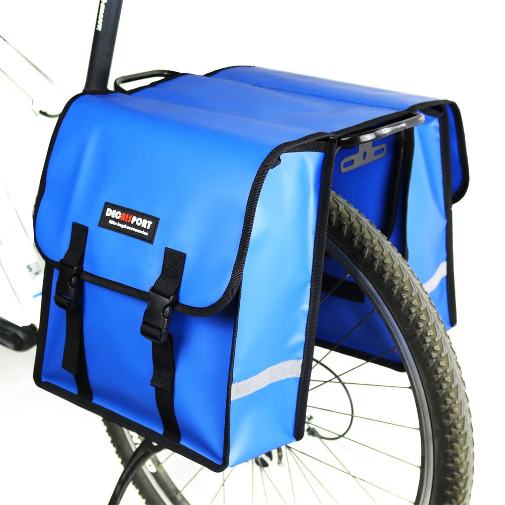 UNISTRENGH Bike Rear Seat Trunk Bag Outdoor Riding Bicycle PannierS Pack with Adjustable Straps and Reflective Stripe for Mountain Cycling (Blue)