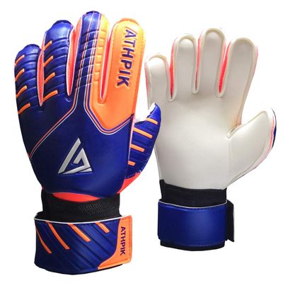 ATHPIK Soccer Goalie Gloves, Junior Indoor & Outdoor Goalkeeper Gloves with Finger Spines Protection and Strong Grip for Kids, Youth, Girls and Boys(Blue,Size 7)