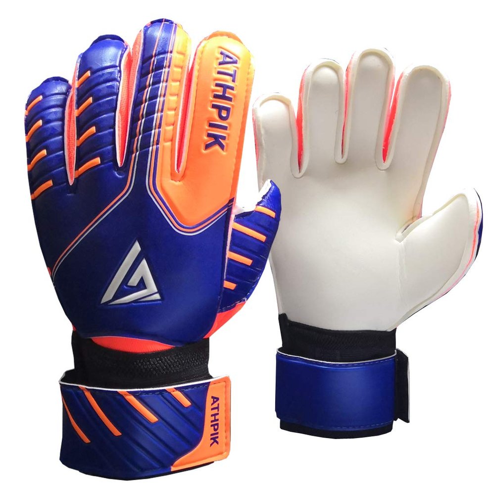 ATHPIK Soccer Goalie Gloves, Junior Indoor & Outdoor Goalkeeper Gloves with Finger Spines Protection and Strong Grip for Kids, Youth, Girls and Boys(Blue,Size 7)