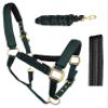 CHALLENGER Nylon Horse Neoprene Padded Hunter Green Adjustable Halter Brass 606173HG view 1
