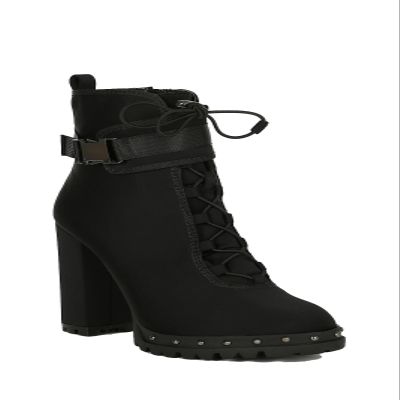 PAZZLE Stylish 18 Womens Waterproof Chunky Heel Platform Drawstring Lug Sole Snow Boots (7.5, Black)