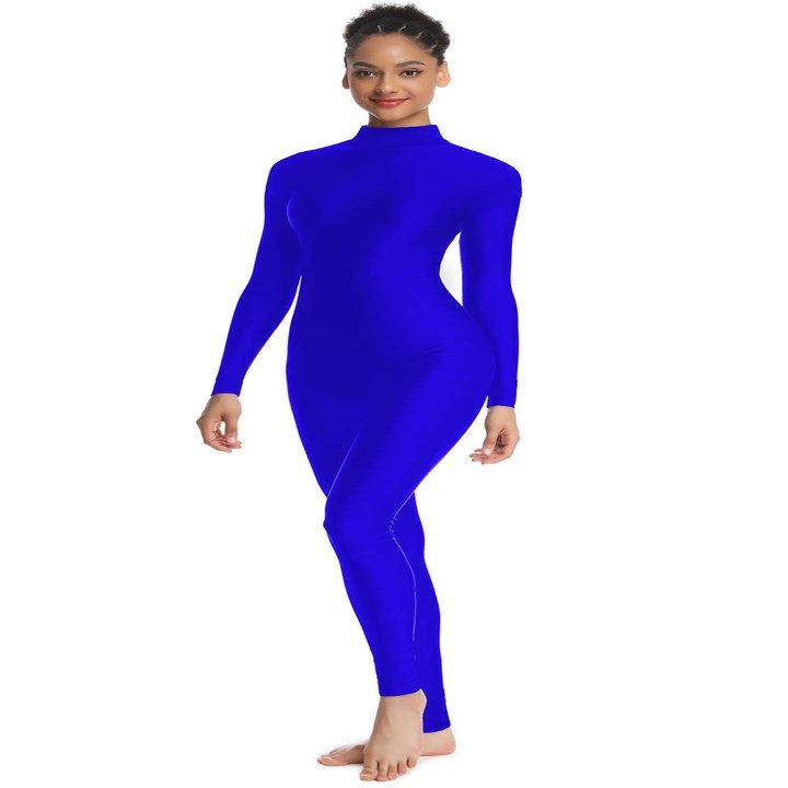 OVIGILY Adult High Neck Long Sleeve Dance Unitard for Women Bodysuits (Royal Blue, X-Large)