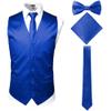 ZEROYAA Men's Solid 4pc Shiny Satin Vest Necktie Bowtie Pocket Square Set for Suit or Tuxedo ZLSV12 Royal X-Large view 1