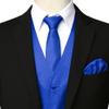 ZEROYAA Men's Solid 4pc Shiny Satin Vest Necktie Bowtie Pocket Square Set for Suit or Tuxedo ZLSV12 Royal X-Large view 3