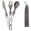 Navaris Titanium Folding Utensil Set - Fork Knife Spoon Foldable Metal Silverware Utensils for Camping, Backpacking, Hiking - with Carabiner and Bag view 1
