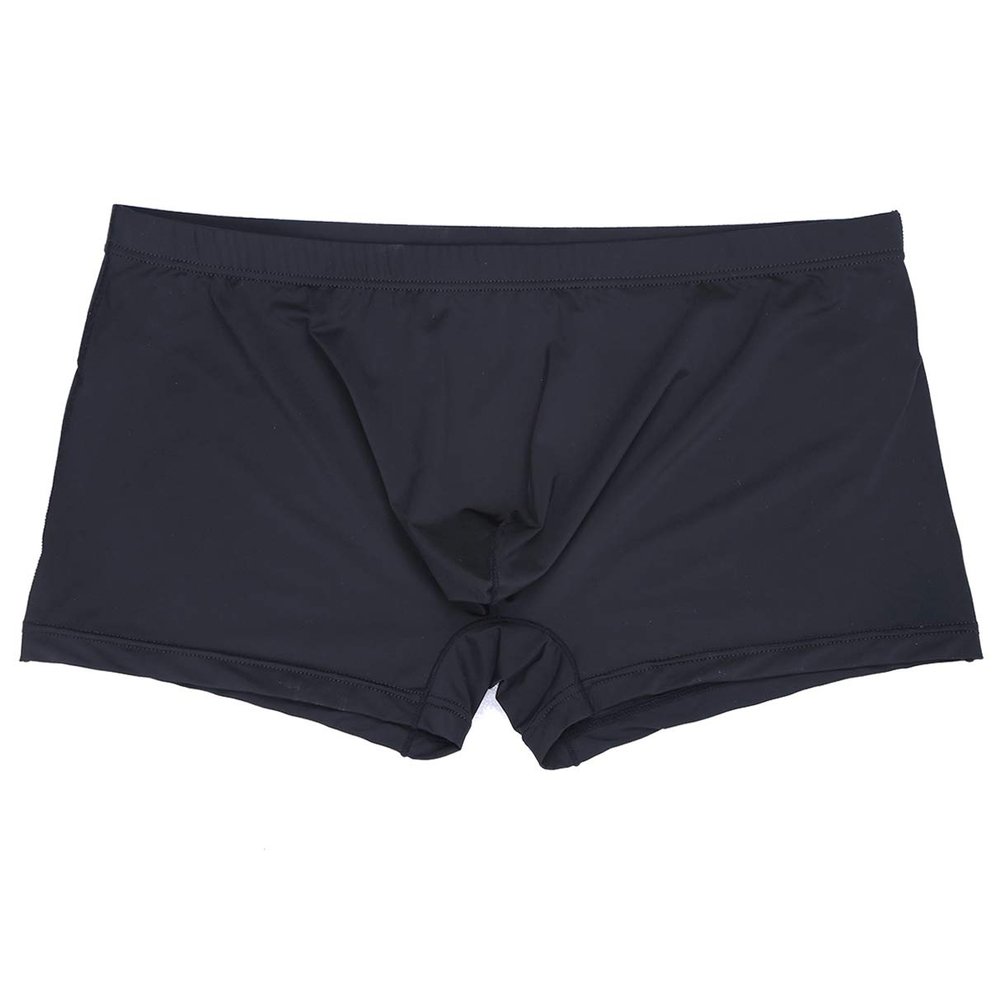 JEATHA Men's Ice Silk Low Rise Trunks Boxer Shorts Bulge Pouch Panties Bikini Briefs Underpants Black X-Large