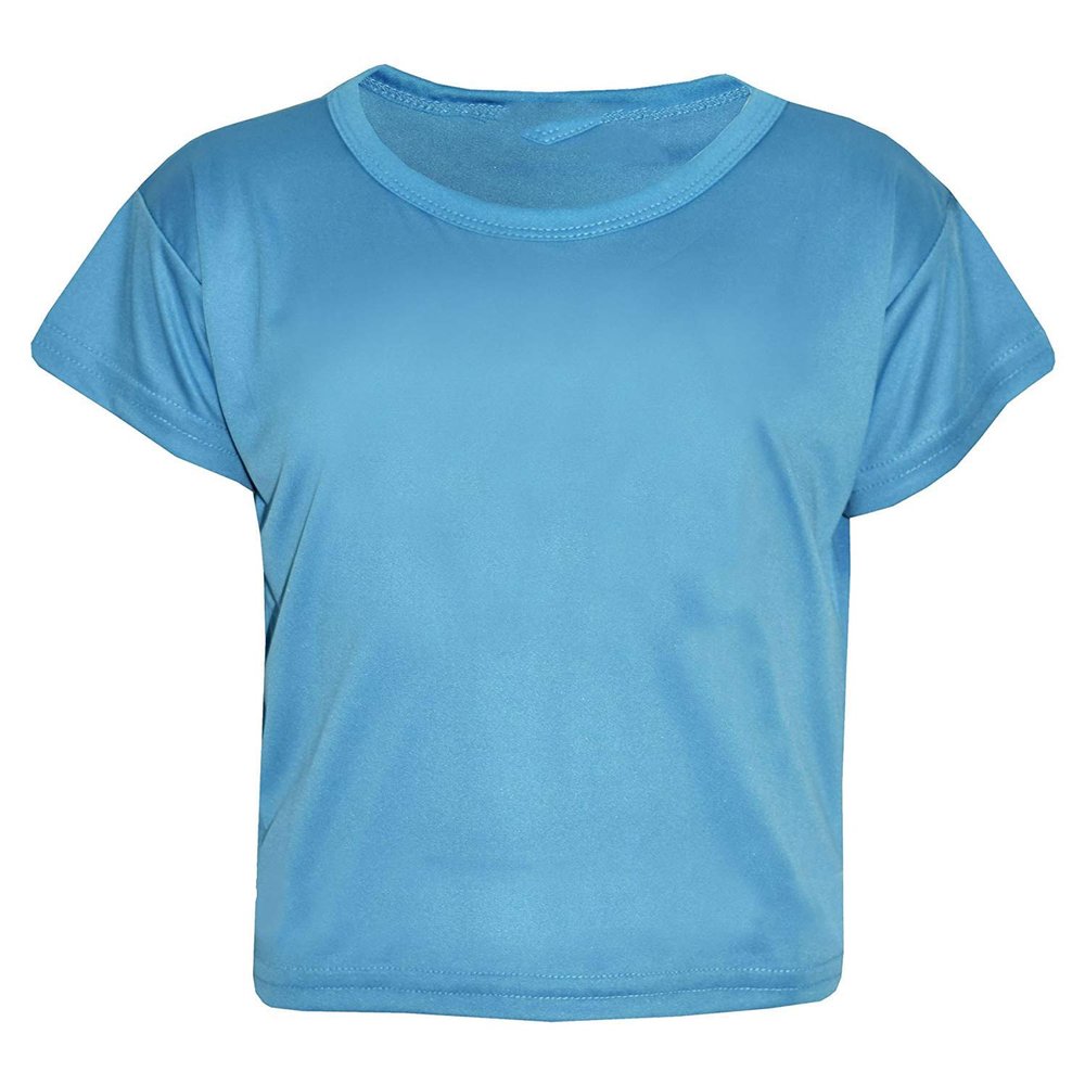 Loxdonz Girls Basic Dance Crop Top Kids Plain Short Sleeve Crop T-Shirt Tees Top (7-8 Years, Turquoise)