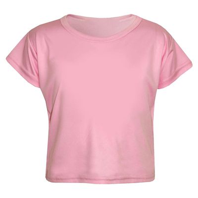 Loxdonz Girls Basic Dance Crop Top Kids Plain Short Sleeve Crop T-Shirt Tees Top (7-8 Years, Baby Pink)