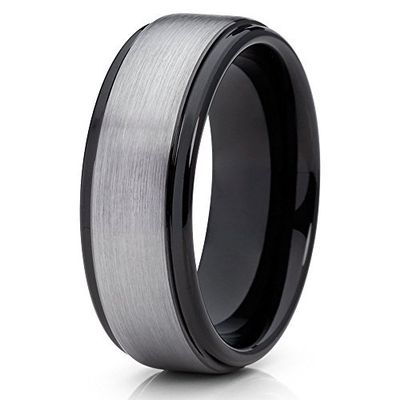 Silly Kings Jewelry Gray Tungsten Ring Brushed Black Tungsten Band 8mm Tungsten Ring Men's Tungsten (11)