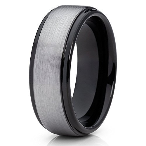 Silly Kings Jewelry Gray Tungsten Ring Brushed Black Tungsten Band 8mm Tungsten Ring Men's Tungsten (11)
