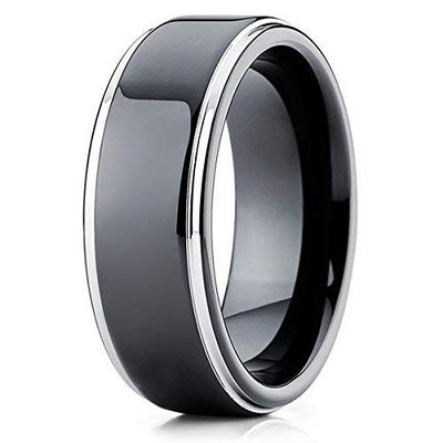 Silly Kings Jewelry Tungsten Wedding Band Black Tungsten Ring Shiny Polish Men & Women 8mm Tungsten Carbide Comfort Fit (9.5)