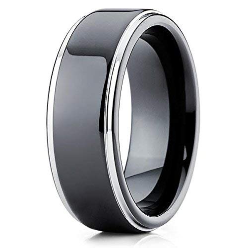 Silly Kings Jewelry Tungsten Wedding Band Black Tungsten Ring Shiny Polish Men & Women 8mm Tungsten Carbide Comfort Fit (9.5)