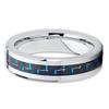 6mm Polished Silver Tungsten Carbide Wedding Ring Beveled Edge Blue Carbon Fiber Center Unisex Band 10 (6) view 2