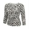 YEMAK Women's Knit Cardigan Sweater  3/4 Sleeve V-Neck Basic Classic Casual Button Down Soft Lightweight Knitted Top CO078LEO-IVR/GRY-S view 1