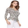 YEMAK Women's Knit Cardigan Sweater  3/4 Sleeve V-Neck Basic Classic Casual Button Down Soft Lightweight Knitted Top CO078LEO-IVR/GRY-S view 2