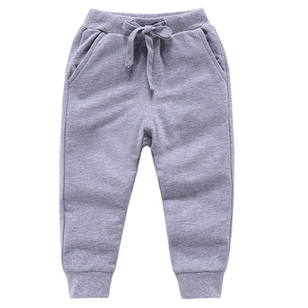 Ding-dong Baby Toddler Kid Boy Solid Cotton Active Pants Casual Drawstring Jogger Sport Jogger PantsGrey,1T