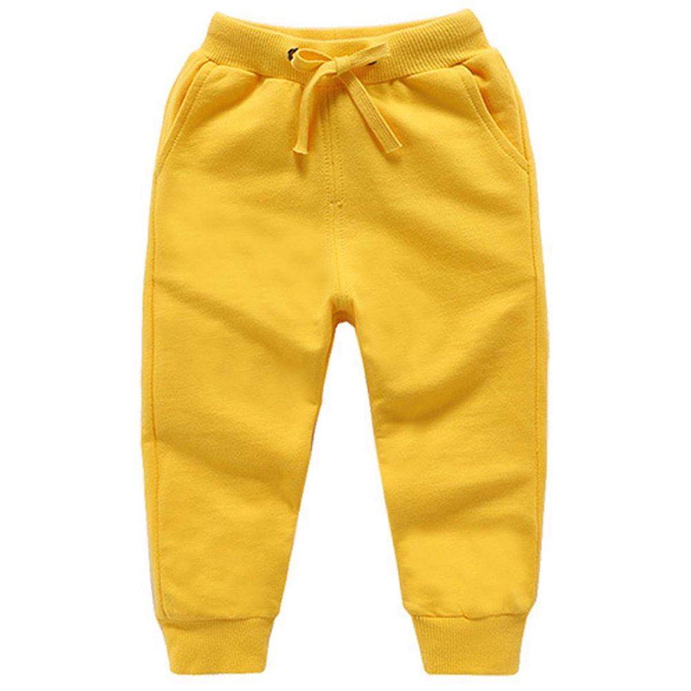 Ding-dong Baby Toddler Kid Boy Solid Cotton Active Pants Casual Drawstring Jogger Sport Jogger PantsYellow,2T