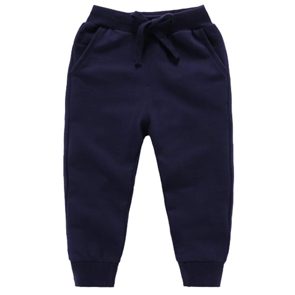 Ding-dong Baby Toddler Kid Boy Solid Cotton Active Pants Casual Drawstring Jogger Sport Jogger PantsNavy,2T
