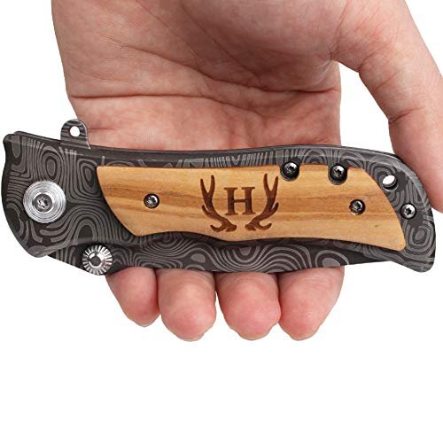 Fanfoobi Laser Engraved Pocket Knife with monogrammed H(from Alphabet 26 A-Z), Anniversary Present for Men, Birthday Present for Men, Boyfriend, Husband Birthday, Fathers Day