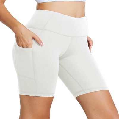 baleaf Women's High Waist Biker Shorts with 3 Pockets White XS
