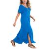 Arolina Women Summer Maxi Dress Short Sleeve V Neck Casual Loose Long Split Dresses Beach Vacation Sundress with Pockets Acid Blue view 3