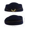Amosfun Women Stewardess Cap Blue Stewardess Hat Woolen Flight Attendant Hat for Halloween Performance Cosplay Costume view 4
