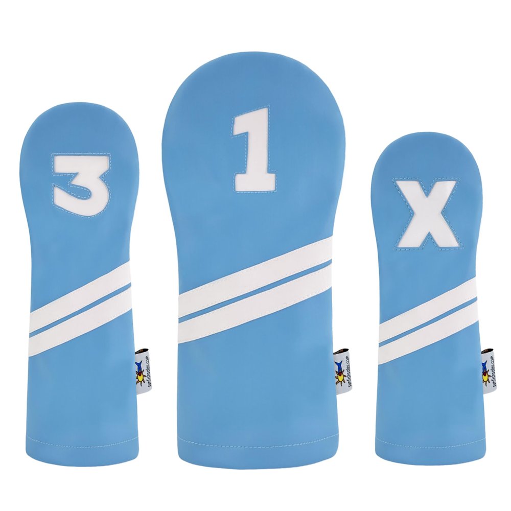 Light Blue Sunfish Leather Golf Headcover Set 1-3-X Driver Fairway Hybrid