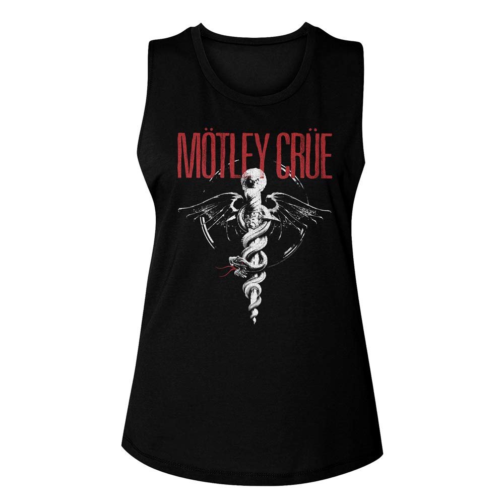 American Classics Motley Crue 1981 Heavy Metal Rock Band Dr Feel Good Ladies Muscle Tank Top, Black (X-Large)