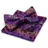 GUSLESON Pre-tied Men's Bow Ties Purple Paisley Bow Tie and Pocket Square With Cufflinks Set(0581-06) view 1