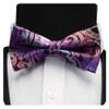 GUSLESON Pre-tied Men's Bow Ties Purple Paisley Bow Tie and Pocket Square With Cufflinks Set(0581-06) view 3