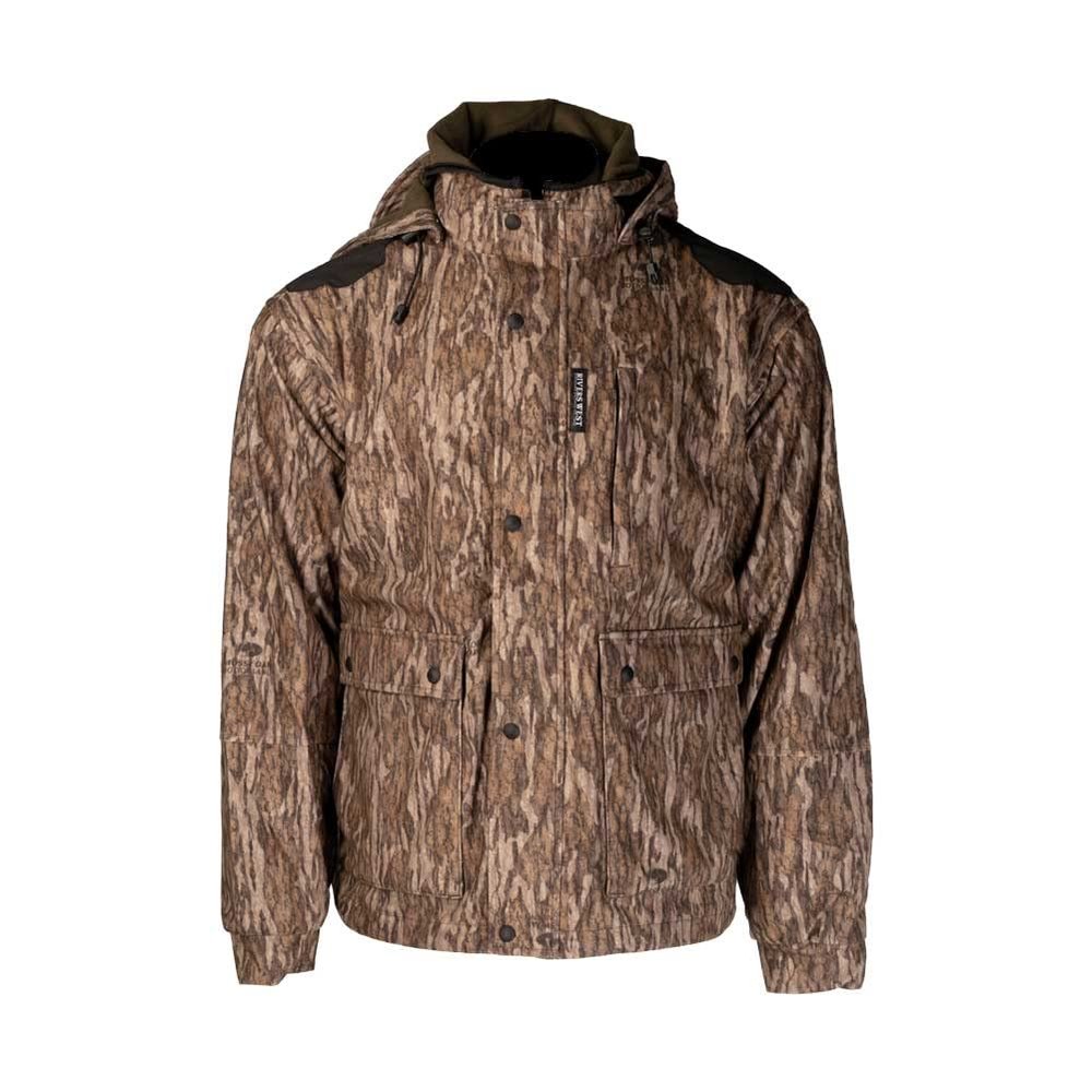 Rivers West Men's Standard Back Country Waterproof Midweight Breathable Seam-Sealed Big Game Hunting Jacket with Zip-Off Hood, Mossy Oak Bottomlands, X-Large