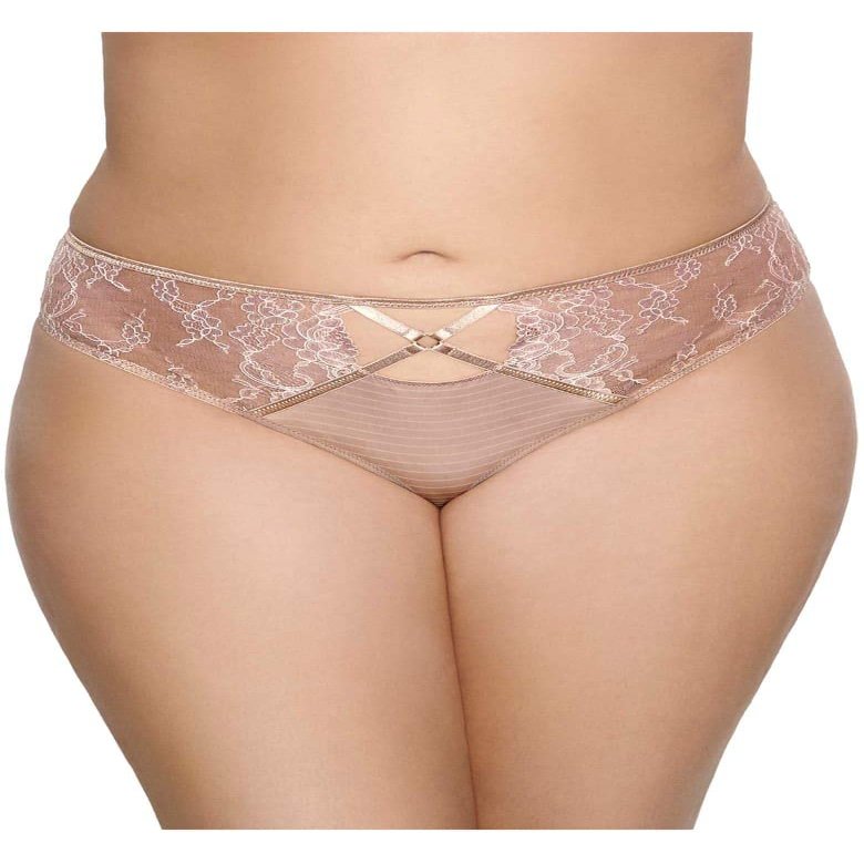 Ashley Graham Womens Crisscross Lace Thong Beige Cappuccino XL