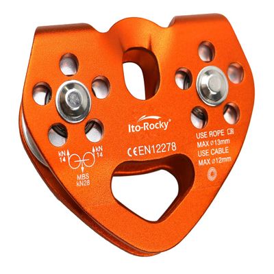 Ito Rocky Zipline Pulley 28KN CE Certified Tandem Double Pulley Trolley with with Stainless Steel Ball Bearings for Rescue Lifting
