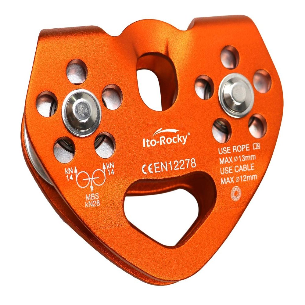Ito Rocky Zipline Pulley 28KN CE Certified Tandem Double Pulley Trolley with with Stainless Steel Ball Bearings for Rescue Lifting