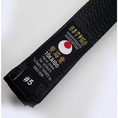 Tokaido Karate Belt, Black Satin Belt - JKA (#7/335cm - 132" inches)