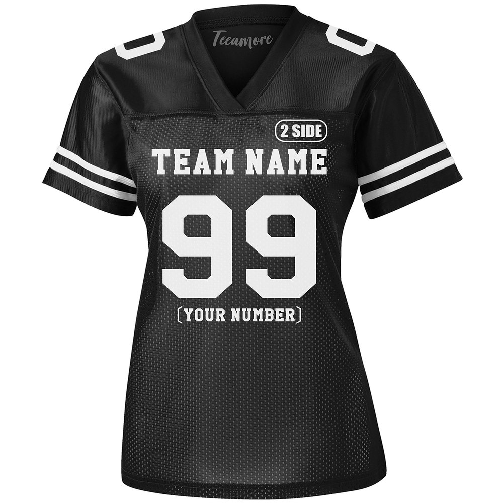 Custom Replica Football Jersey for Women Add Your Team Name and Number Personalized T-Shirt 2 Sided Black
