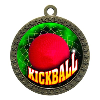 2-1/2 Inch Die-Cast Metal Award Medallion with Antique Gold Finish and Attached 2 Inch Full Color Laminated Sport Insert.