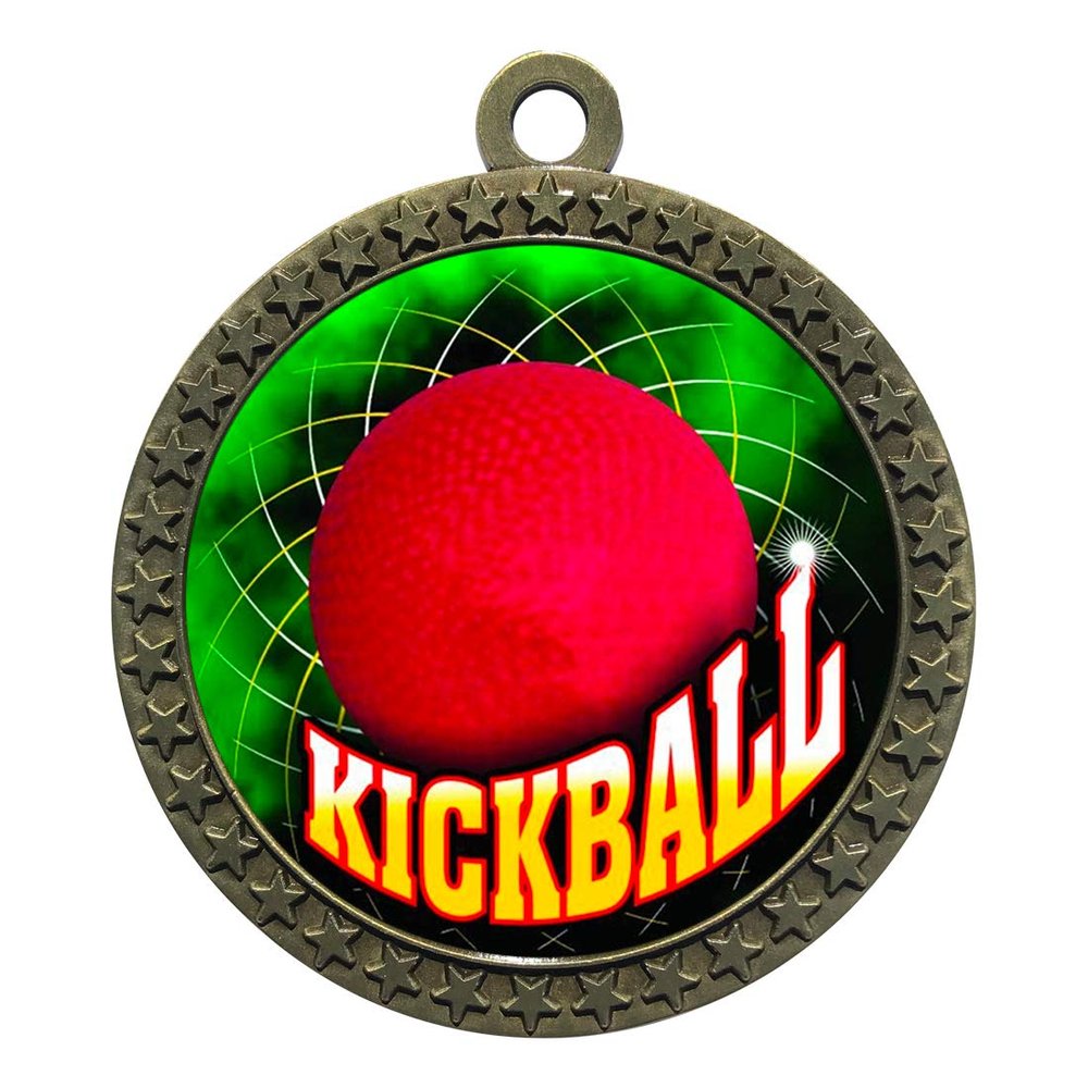 2-1/2 Inch Die-Cast Metal Award Medallion with Antique Gold Finish and Attached 2 Inch Full Color Laminated Sport Insert.