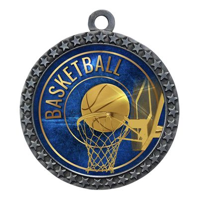 Express Medals Basketball Silver Medal Trophy Award with Neck Ribbon STDD212-EG12 5PK