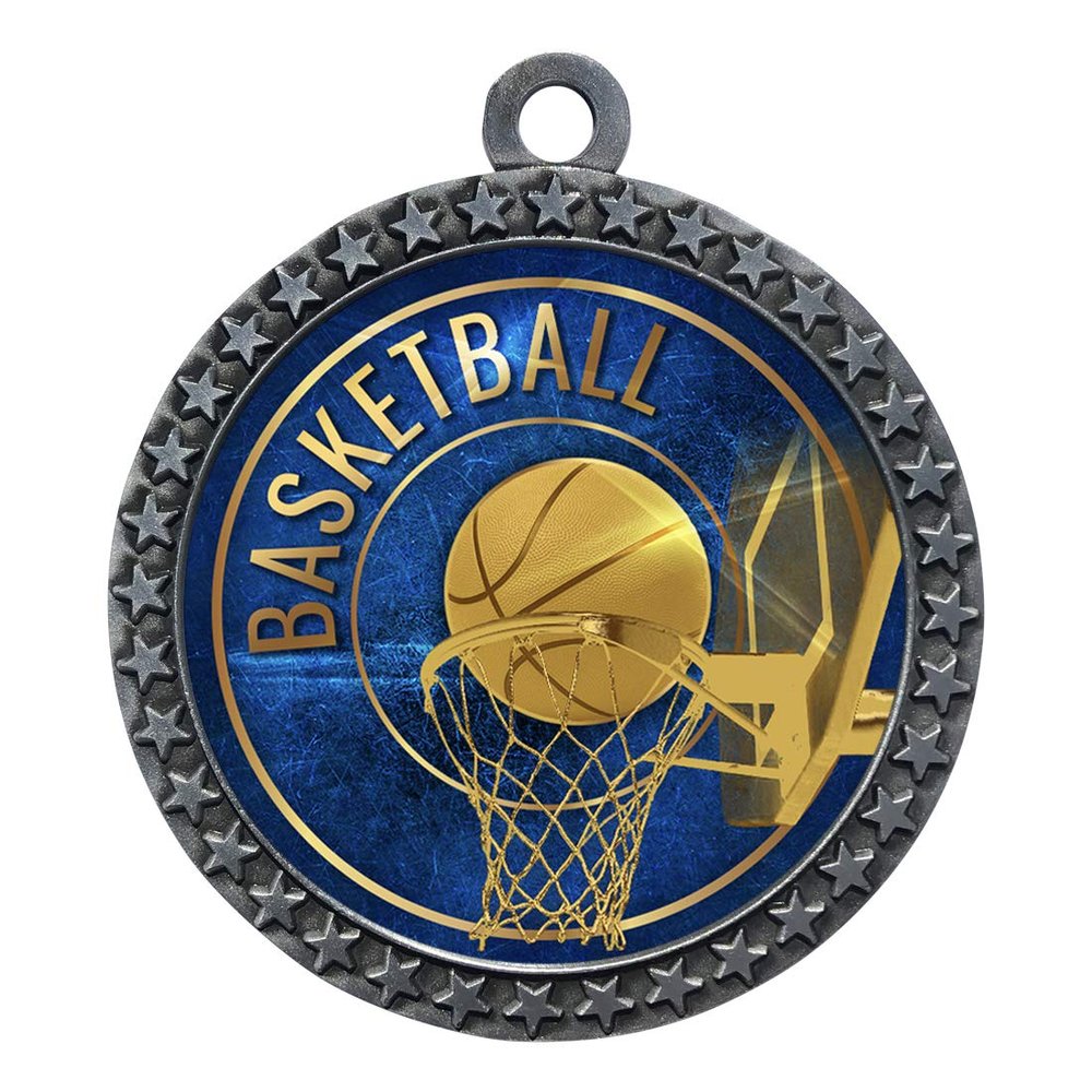 Express Medals Basketball Silver Medal Trophy Award with Neck Ribbon STDD212-EG12 5PK