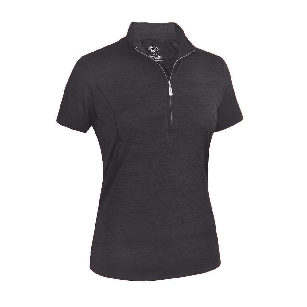 Monterey Club Women's Melange Jersey Performance Sport Top #2362 (Black, X-Large)